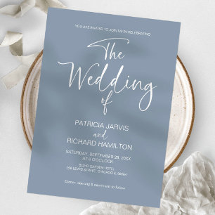 Invitation Mariage minimaliste moderne bleu poussiéreux