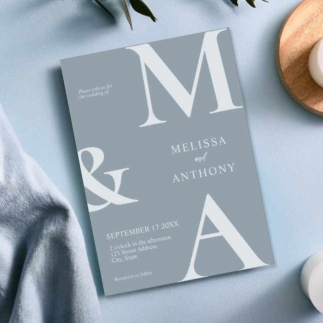 Invitation Mariage Minimaliste Moderne Bleu Poussiéreux (Créateur téléchargé)