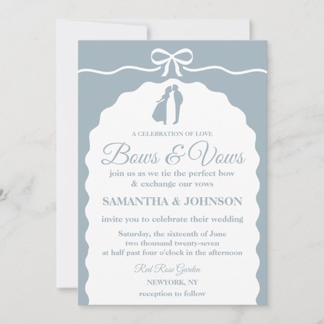 Invitation Mariage minimaliste moderne Blue Bows & Ribbons (Devant)