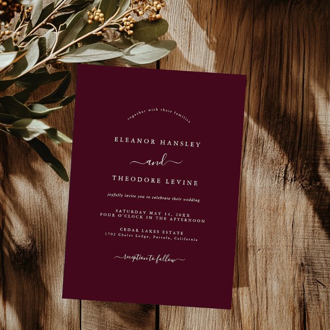 Invitation Mariage Minimaliste Moderne Bourgogne   (Créateur téléchargé)