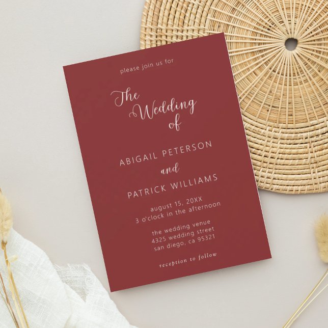 Invitation Mariage minimaliste moderne burgundy (Créateur téléchargé)