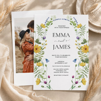 Invitation Mariage minimaliste moderne de prairie fleurie sau