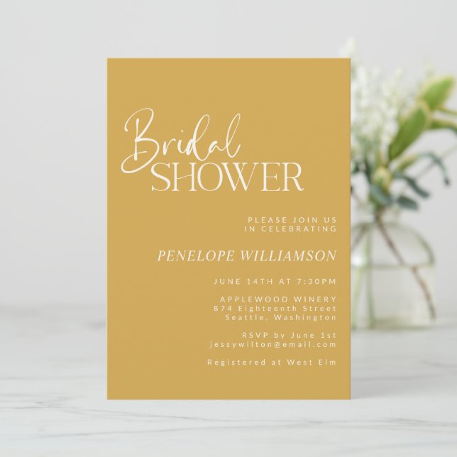 Invitation Mariage Minimaliste Moderne Écriture Jaune (Debout devant)