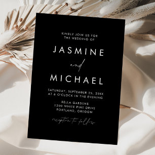 Invitation Mariage minimaliste moderne écriture noir et blanc
