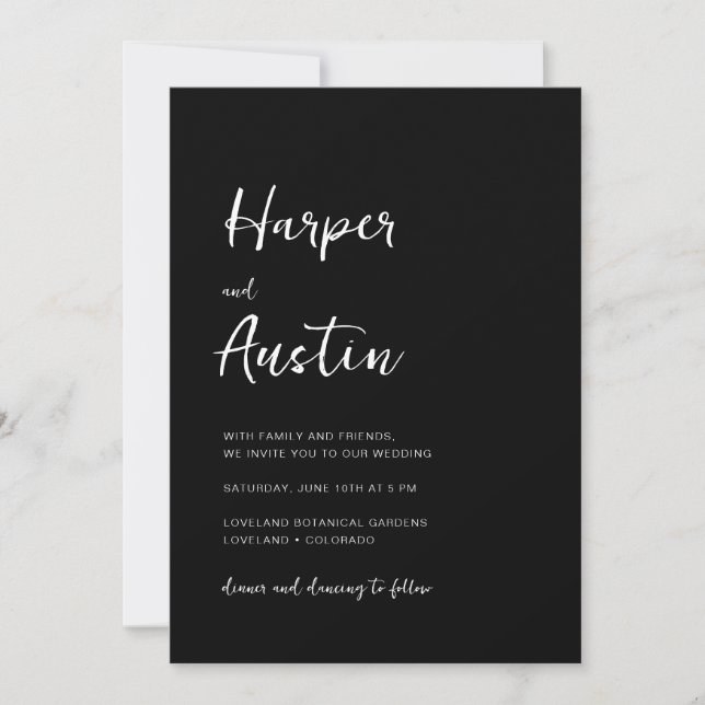 Invitation Mariage minimaliste moderne écriture noire (Devant)