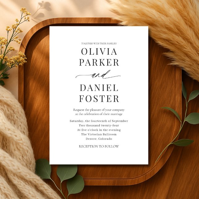 Invitation Mariage minimaliste moderne élégant noir et blanc (Créateur téléchargé)