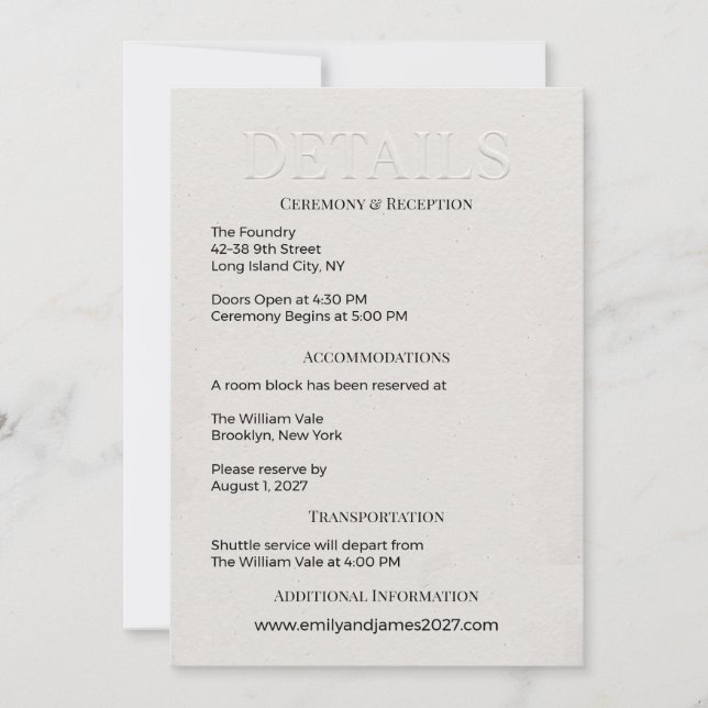 Invitation Mariage Minimaliste Moderne Encart DETAILS (Devant)