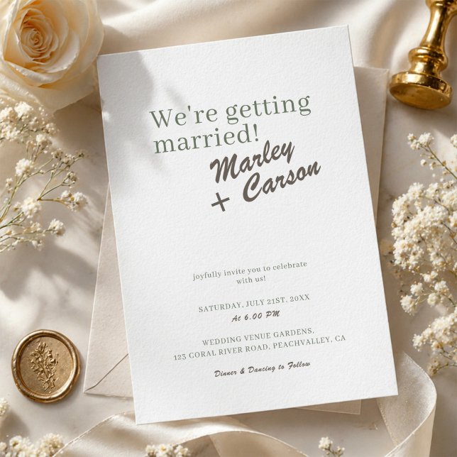 Invitation Mariage minimaliste moderne funky blanc  (Créateur téléchargé)