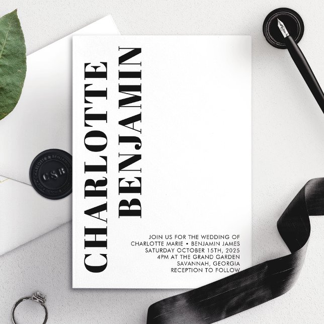 Invitation Mariage minimaliste moderne Gras Noir Et Blanc (Créateur téléchargé)
