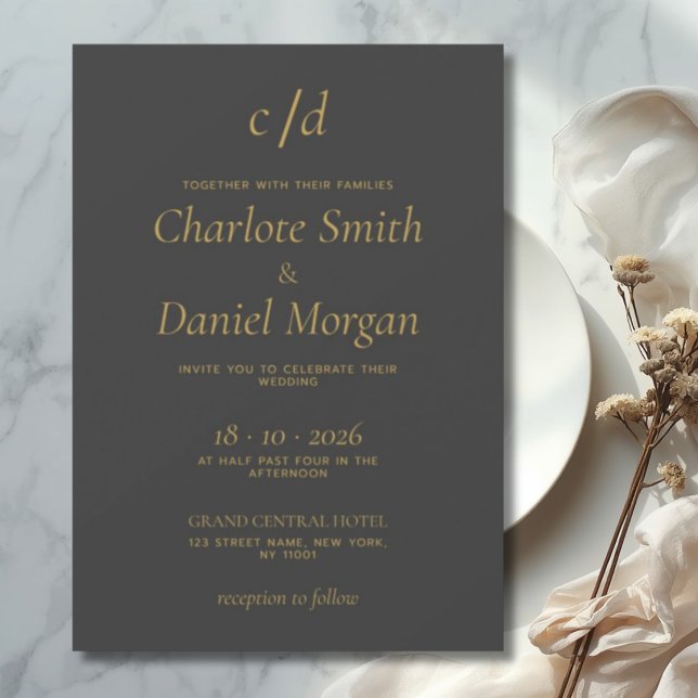 Invitation Mariage minimaliste moderne gris jaune (Créateur téléchargé)