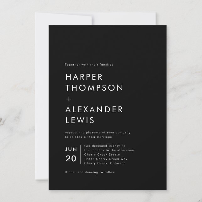 Invitation Mariage Minimaliste Moderne Noir Audacieux (Devant)