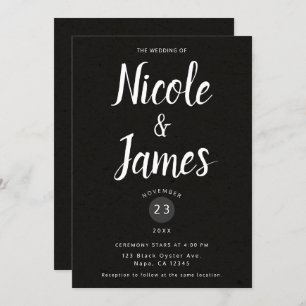 Invitation Mariage minimaliste moderne noir chic