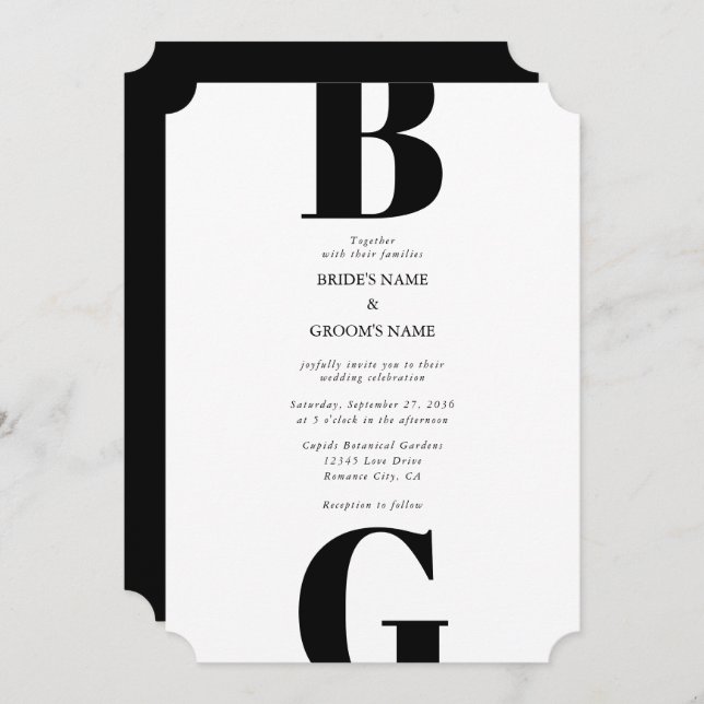 Invitation Mariage minimaliste moderne noir et blanc (Devant / Derrière)