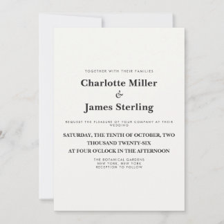 Invitation Mariage minimaliste moderne noir et blanc