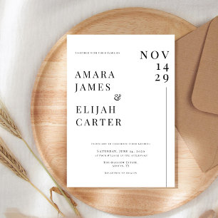 Invitation Mariage Minimaliste Moderne Noir et Blanc