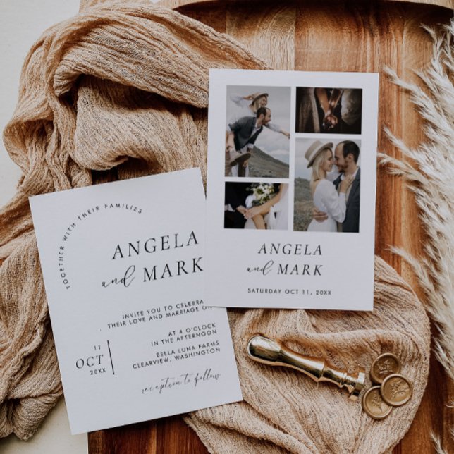 Invitation Mariage minimaliste moderne noir et blanc avec pho (Créateur téléchargé)