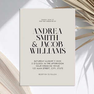 Invitation Mariage minimaliste moderne noir et ivoire chic