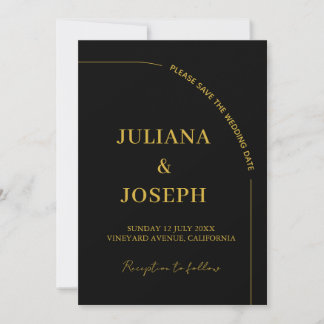 Invitation Mariage minimaliste moderne noir et or