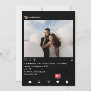 Invitation Mariage minimaliste moderne noir Instagram