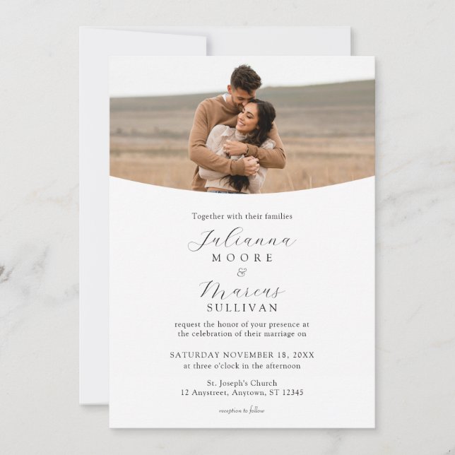 Invitation Mariage Minimaliste Moderne Photo Blanche (Devant)