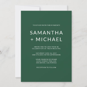 Invitation Mariage minimaliste moderne profond pin et blanc