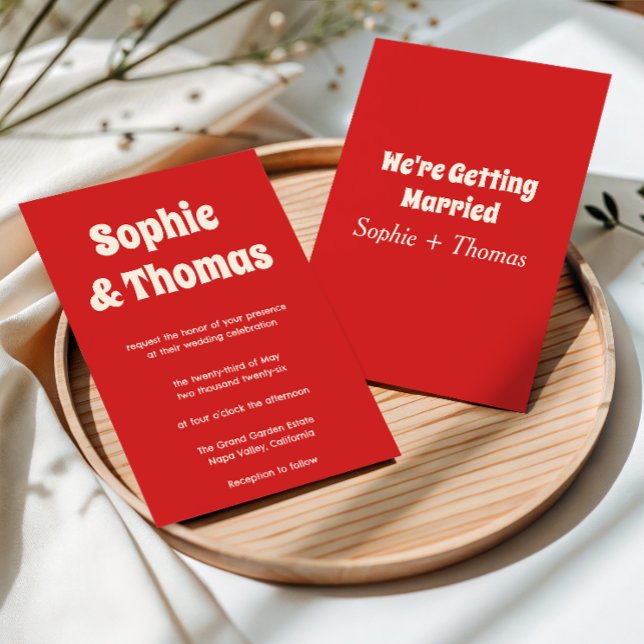 Invitation Mariage Minimaliste Moderne Rétro Rouge (Créateur téléchargé)
