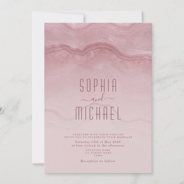 Invitation Mariage minimaliste moderne rose poudré (Devant)