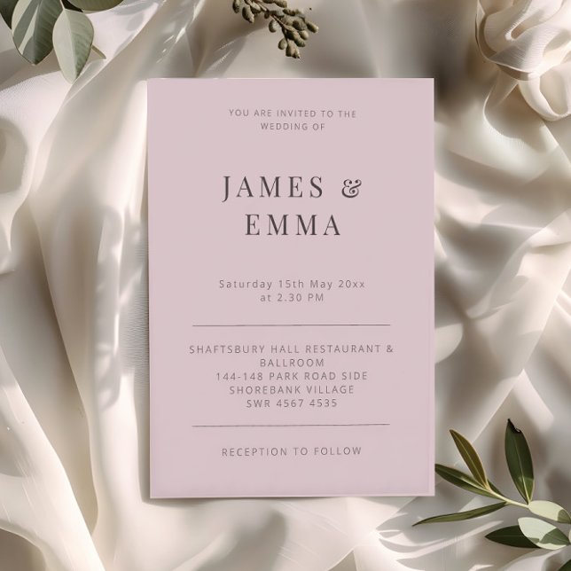 Invitation Mariage minimaliste moderne Rose terne (Créateur téléchargé)