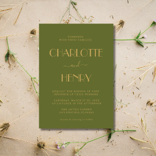 Invitation Mariage minimaliste moderne simple or vert olive