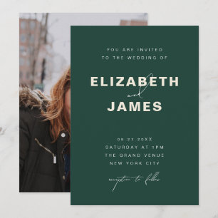 Invitation Mariage minimaliste moderne vert émeraude et or