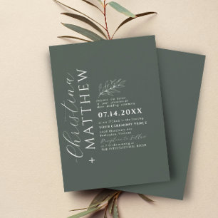 Invitation Mariage minimaliste moderne vert foncé