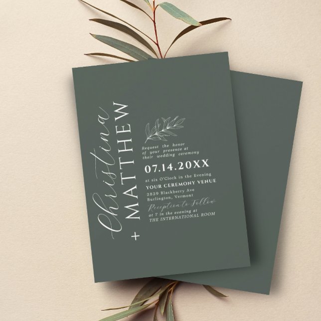 Invitation Mariage minimaliste moderne vert foncé (Créateur téléchargé)
