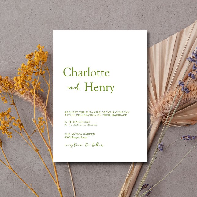 Invitation Mariage minimaliste moderne vert olive (Créateur téléchargé)