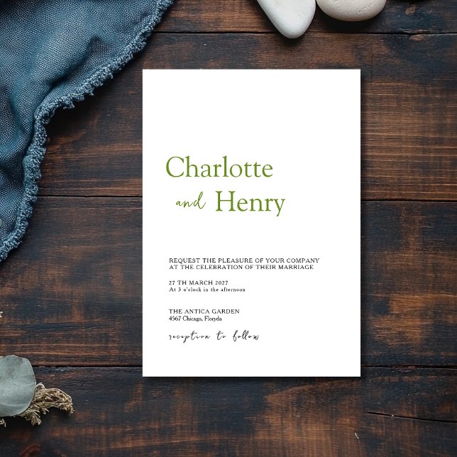 Invitation Mariage minimaliste moderne vert olive (Créateur téléchargé)