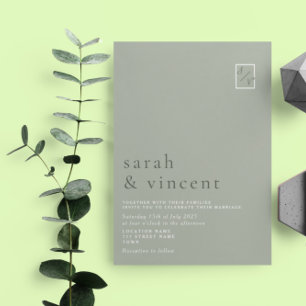 Invitation Mariage Minimaliste Moderne Vert Sauge
