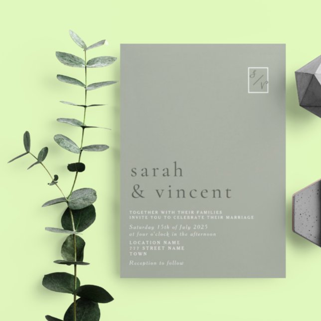Invitation Mariage Minimaliste Moderne Vert Sauge (Créateur téléchargé)
