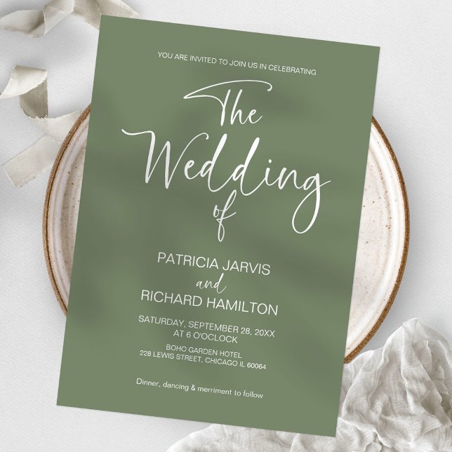 Invitation Mariage Minimaliste Moderne Vert Sauge  (Créateur téléchargé)