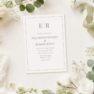 Invitation Mariage minimaliste monogramme blanc et olive
