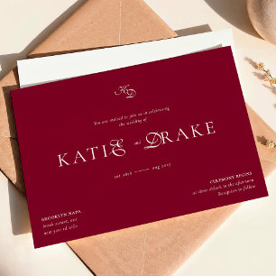 Invitation Mariage Minimaliste Monogramme Bourgogne Profond É