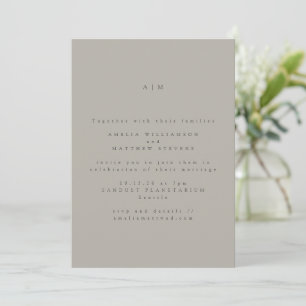 Invitation Mariage Minimaliste Monogramme Classique Gris Taup
