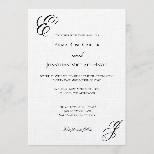 Invitation Mariage Minimaliste Monogramme Élégant (Devant)