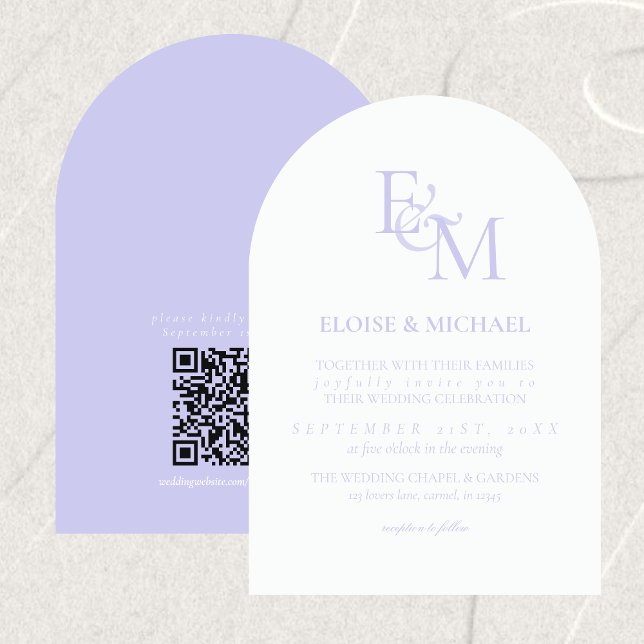 Invitation Mariage Minimaliste Monogramme Lavande Classique (Classic Lavender Monogram Minimalist Wedding Invitation)