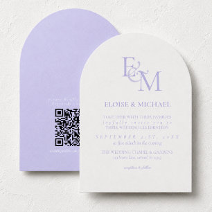 Invitation Mariage Minimaliste Monogramme Lavande Classique