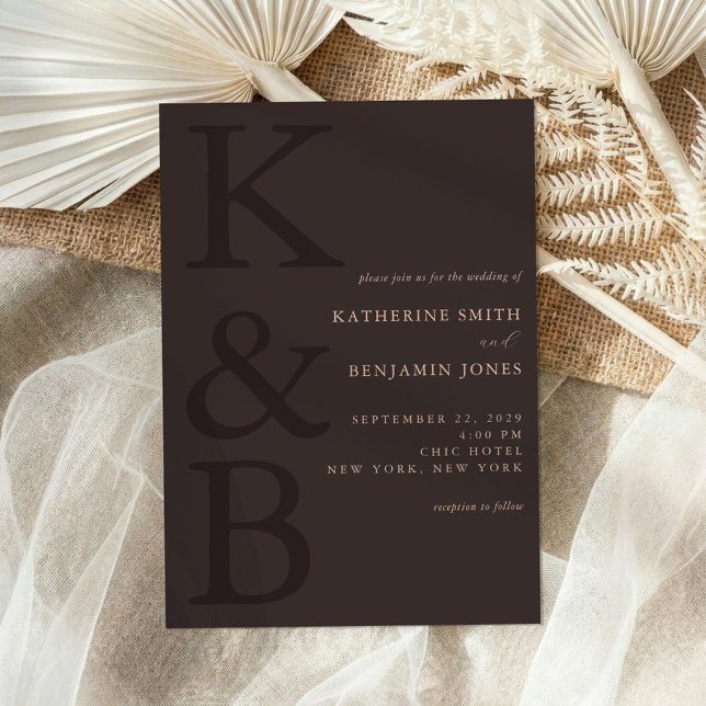 Invitation Mariage Minimaliste Monogramme Marron Moderne (Créateur téléchargé)