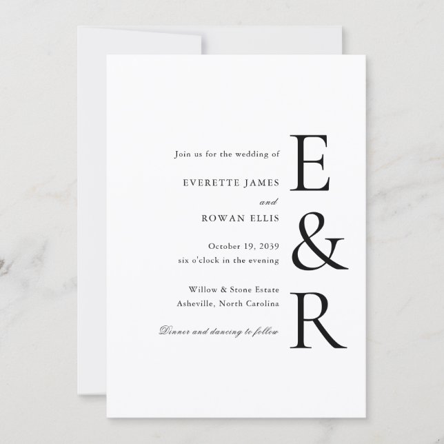 Invitation Mariage minimaliste monogramme moderne gras (Devant)