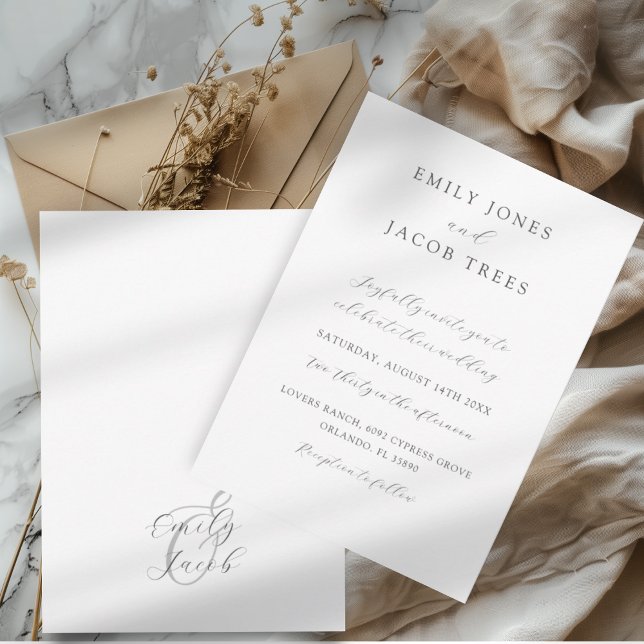 Invitation Mariage Minimaliste Monogramme Noir & Blanc (Créateur téléchargé)