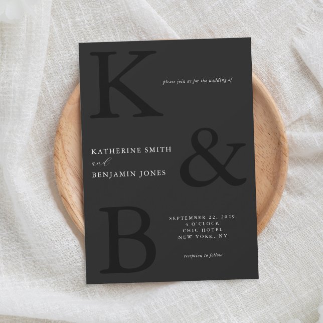 Invitation Mariage Minimaliste Monogramme Noir Mat (Créateur téléchargé)