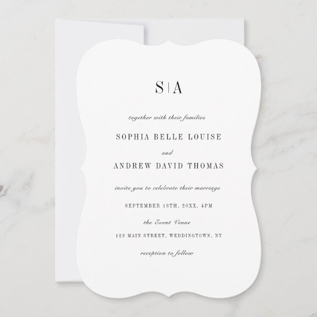 Invitation Mariage minimaliste monogramme sophistiqué (Devant)