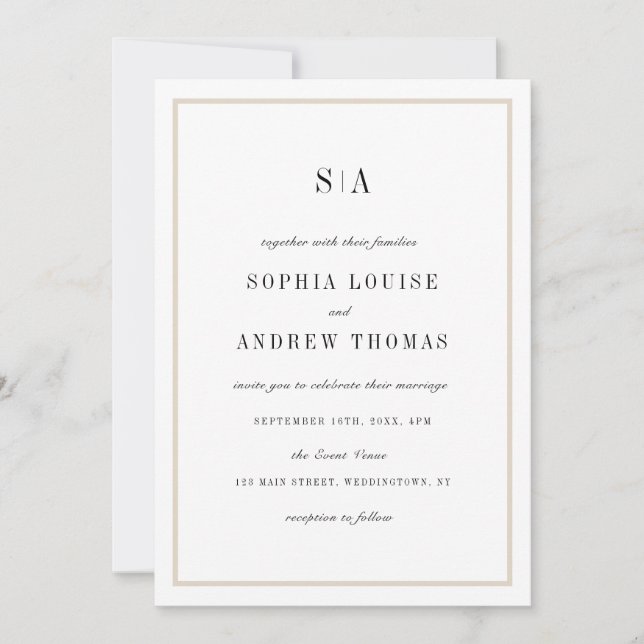 Invitation Mariage minimaliste monogramme sophistiqué (Devant)