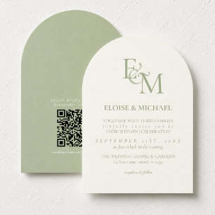 Invitation Mariage Minimaliste Monogramme Vert Sauge Classiqu